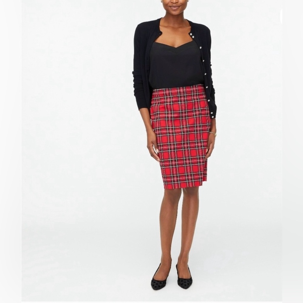 J. Crew Factory Red Plaid Pencil Skirt - Holiday Outfit Christmas Skirt